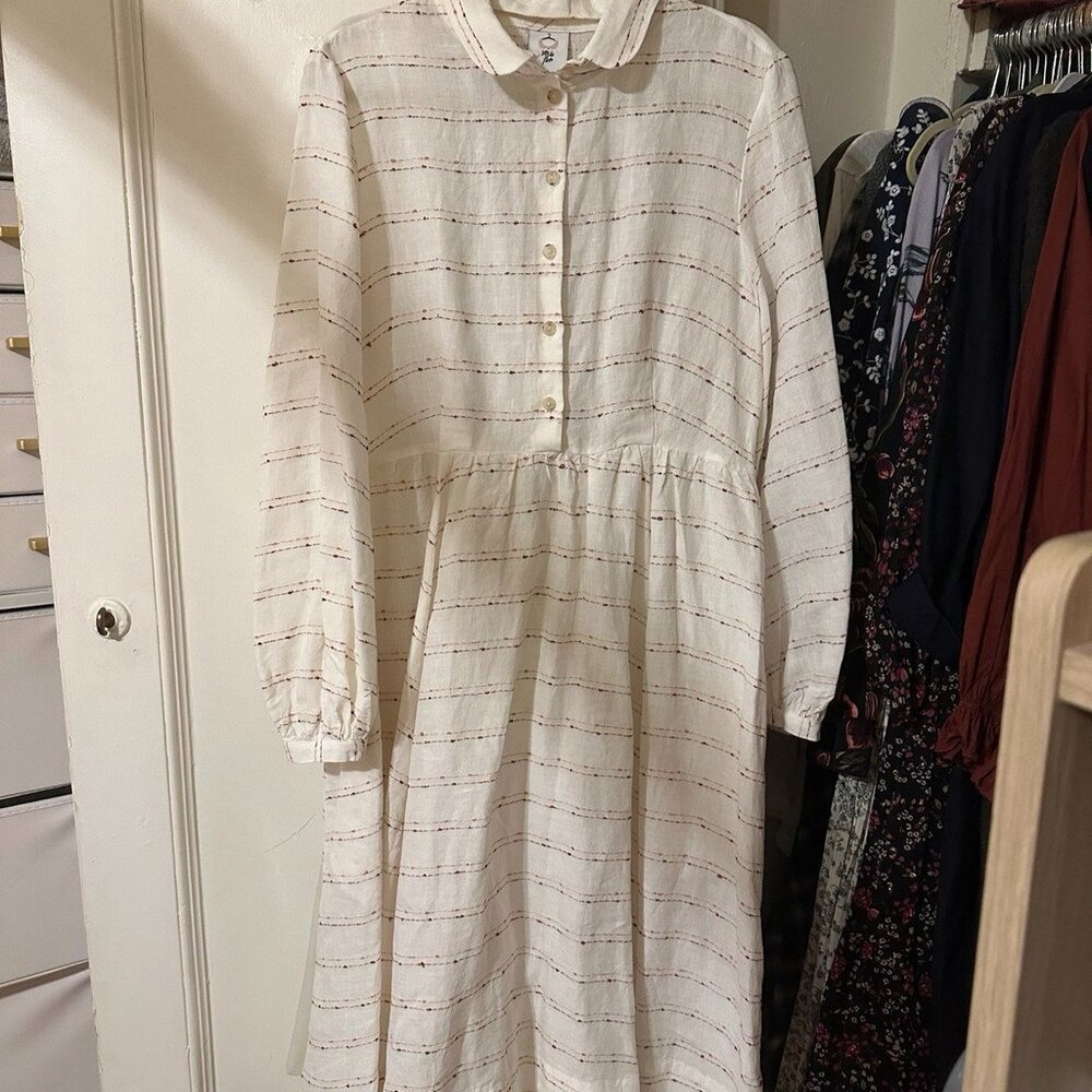 Son de Flor Sophie Dress, Long Sleeve - Pink Stripe On White / XL